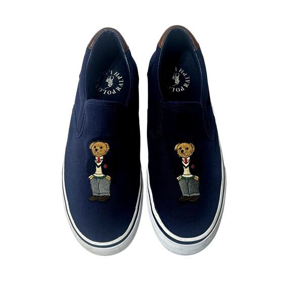POLO RALPH LAUREN Navy Thompson III Bear Slip On Sneaker Men 8.5 Preppy Academia